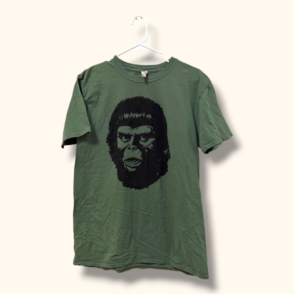 Gildan Shirt Mens Large Olive Green Monkey Face Graphic Softstyle Cotton